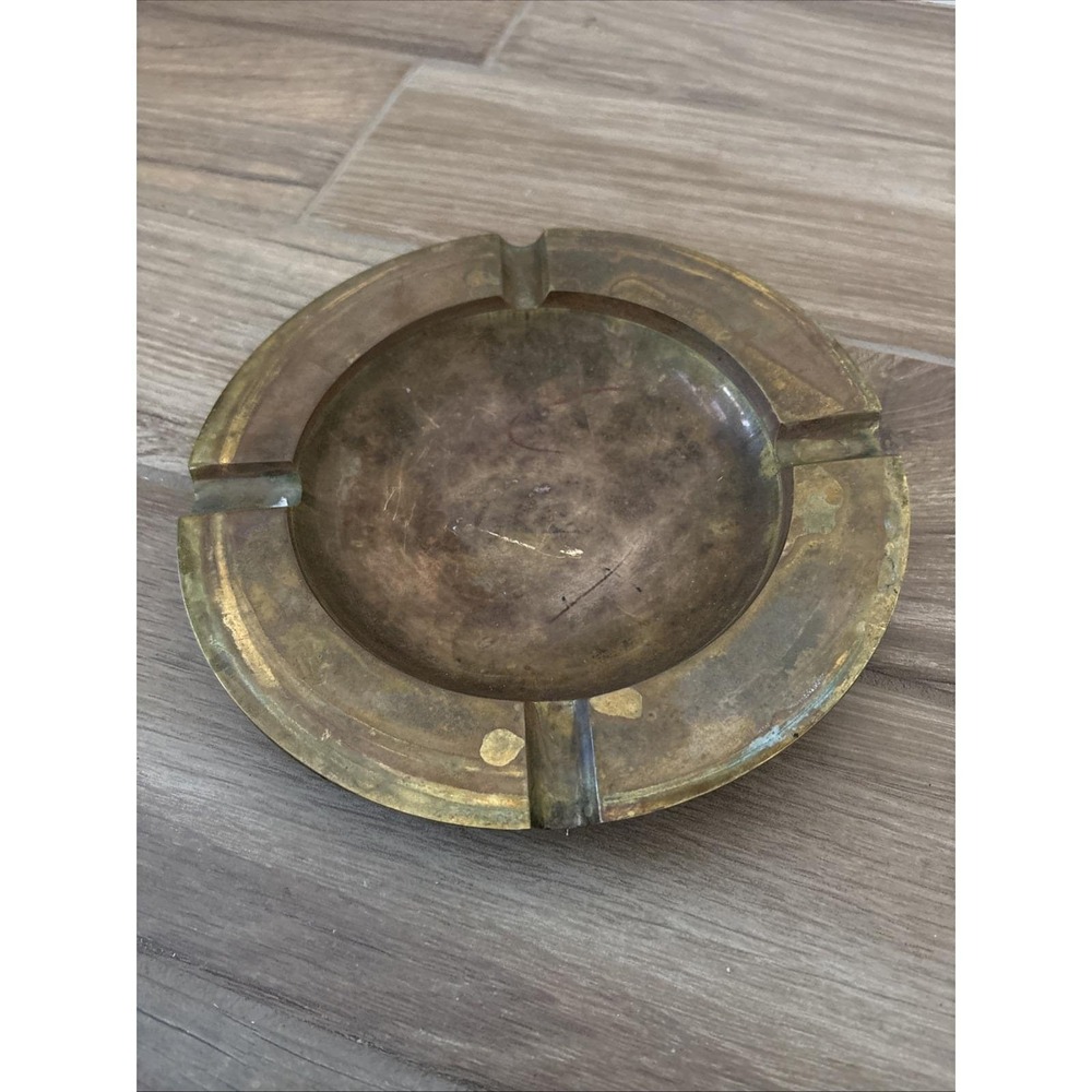 Vintage Solid Brass Ashtray Made In India 9.5"‎ Diameter French Style